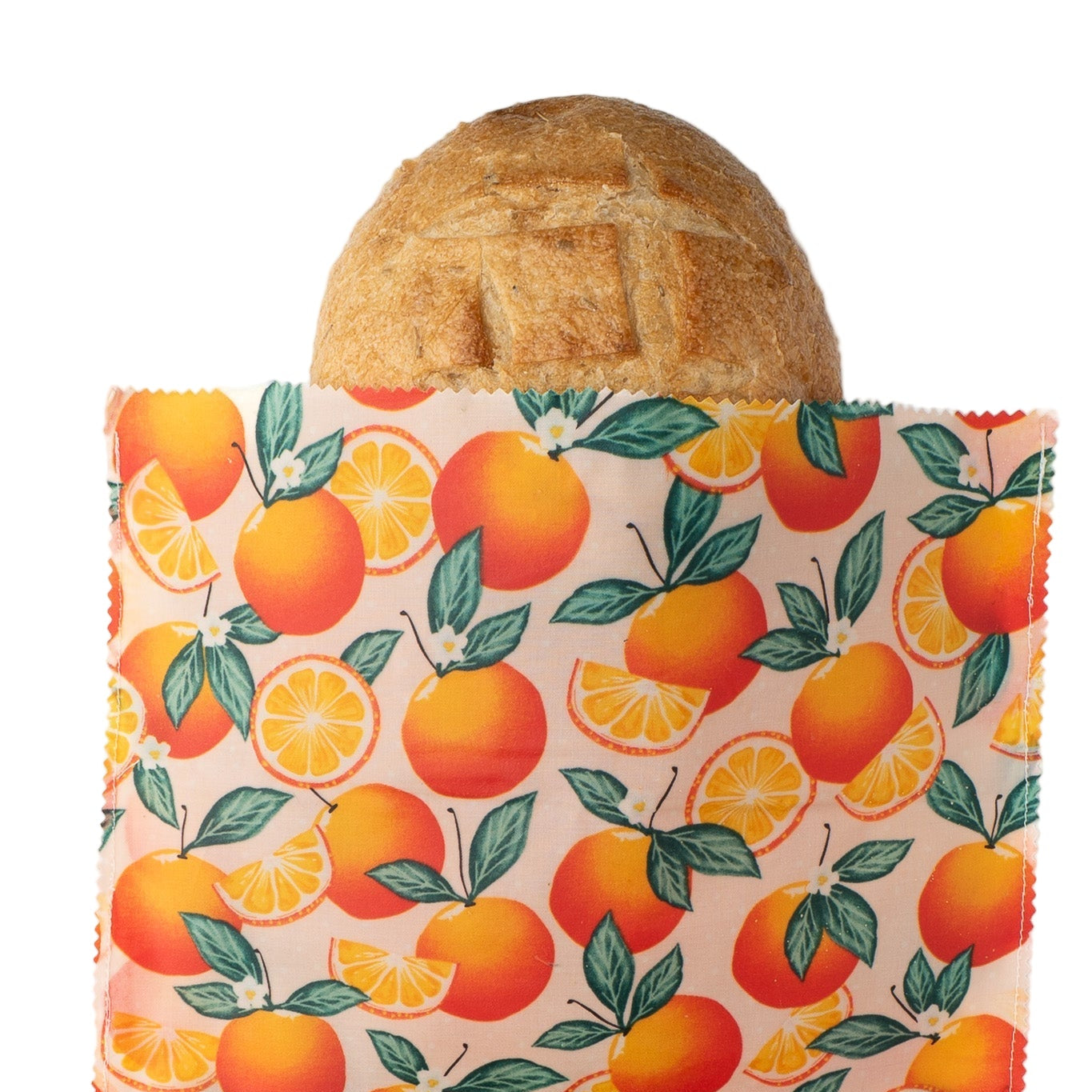 Reusable food wrap with fruit pattern on a white background